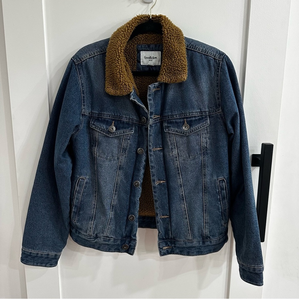 Goodfellow & Co Men’s Sherpa Lined Denim Trucker Jacket Blue Small
